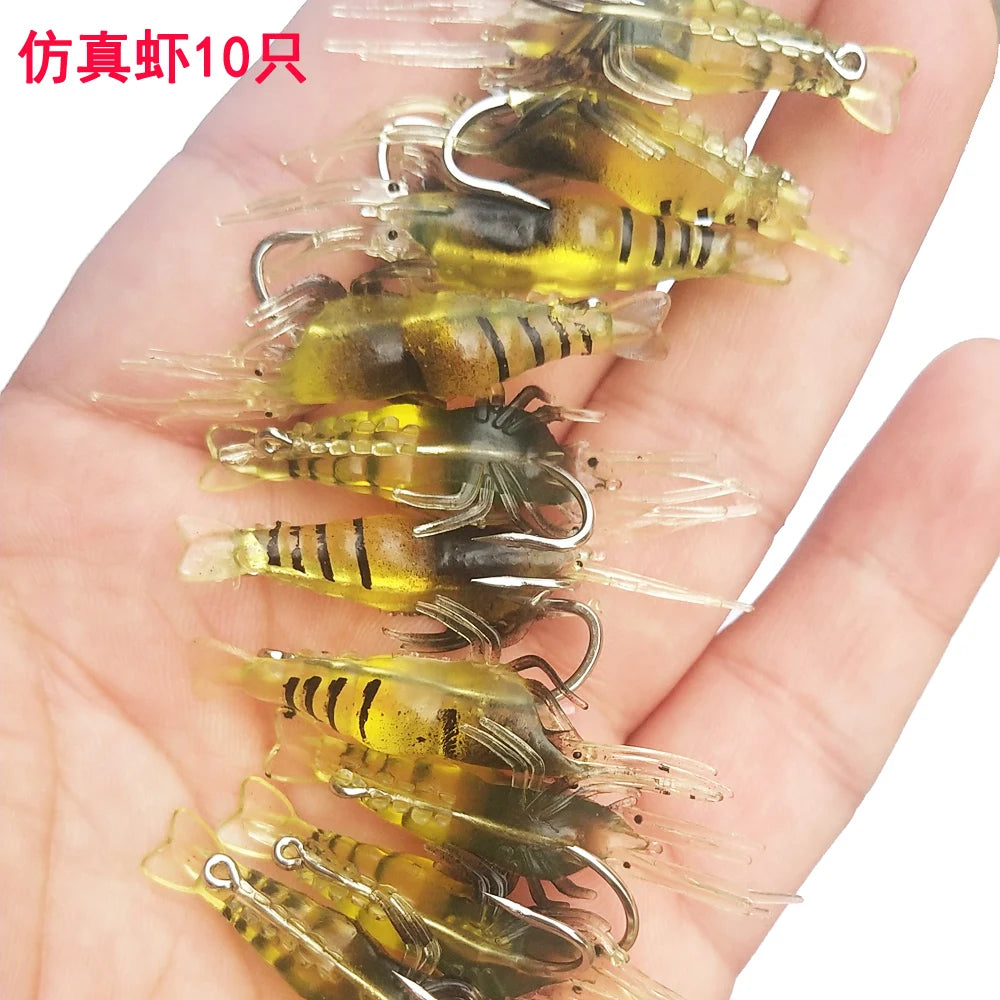 10PCS Isca Artificial Soft Shrimp Lure Worm For Fishing Bait 1.3g/5cm Hook Sharp Crankbait Lures Silicone Shone Prawn Bait Pesca