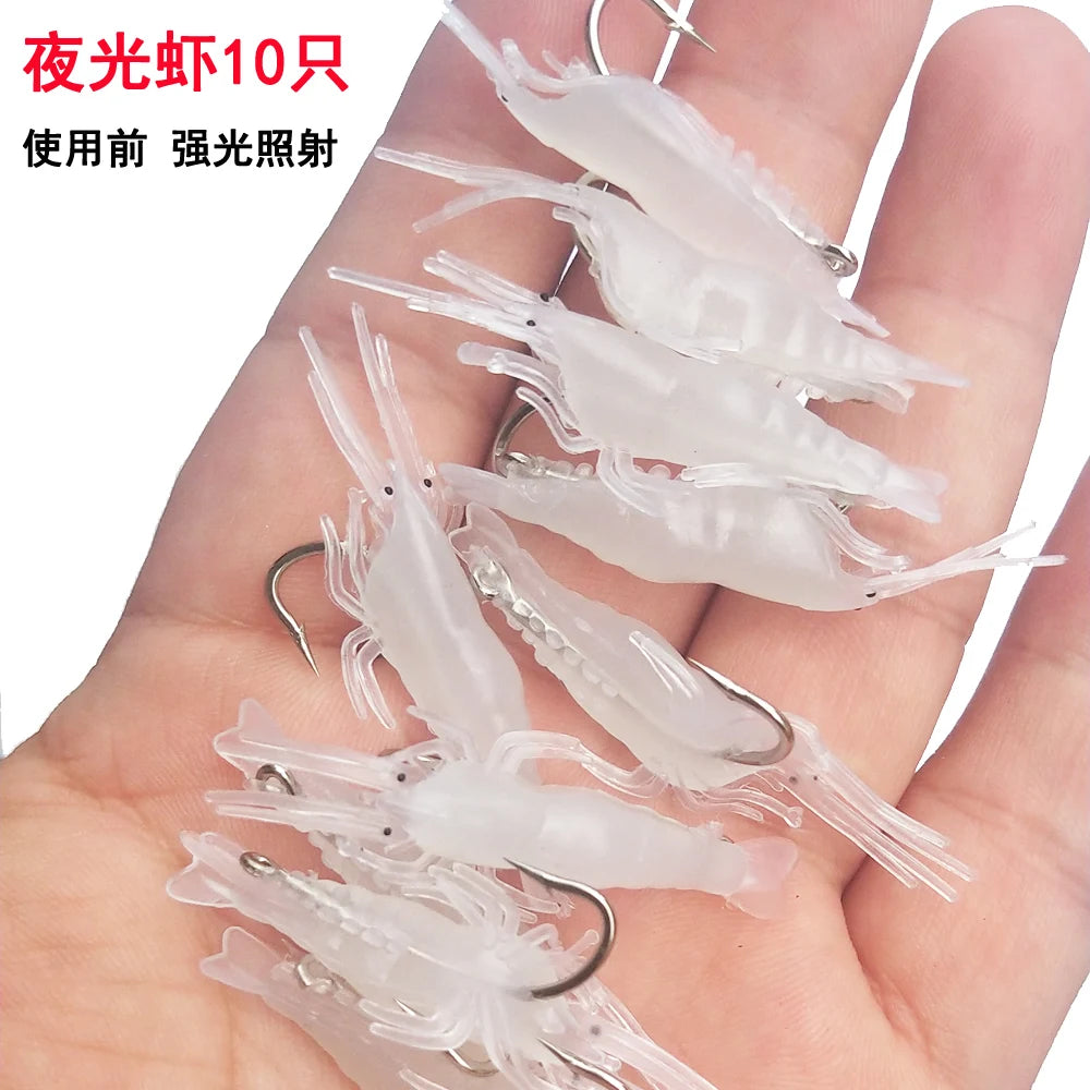 10PCS Isca Artificial Soft Shrimp Lure Worm For Fishing Bait 1.3g/5cm Hook Sharp Crankbait Lures Silicone Shone Prawn Bait Pesca