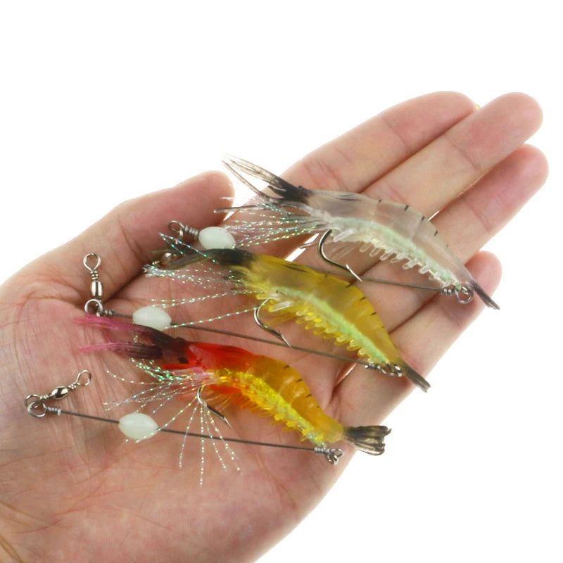 3 Pieces Night Noctilucent Soft Silicone Shrimp Fishing Lures 9cm 5.2g Artificial Prawn Bait Cuttlefish Octopus Lure Fish Jigs