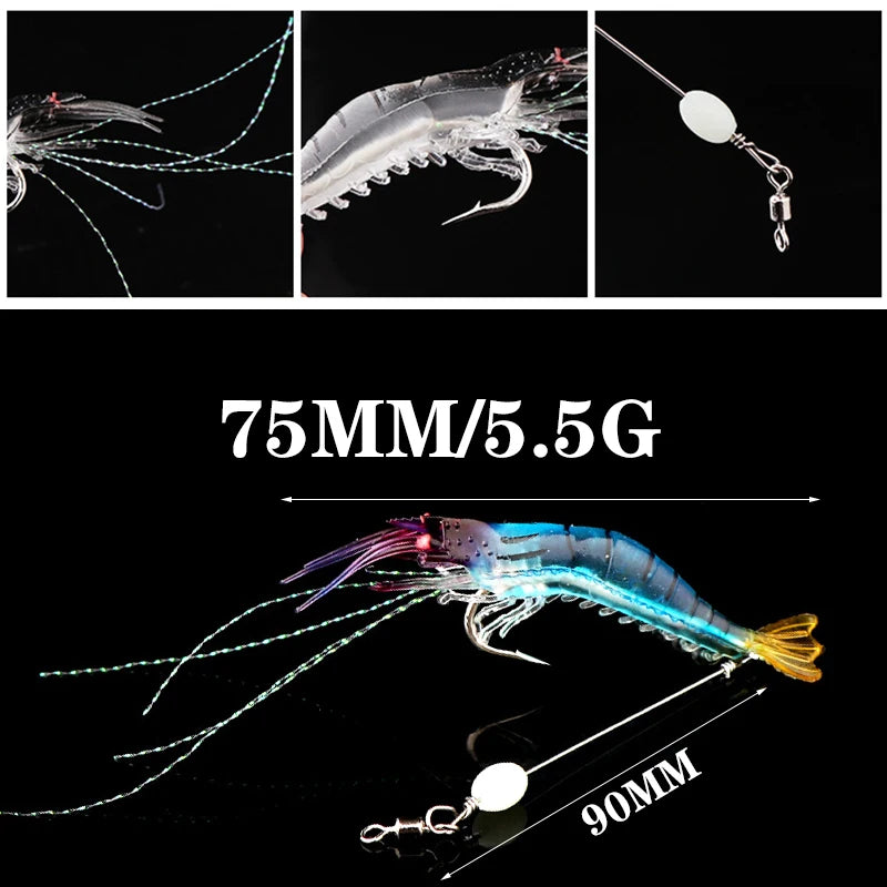 1 Pc Luminous Soft Fishing Lures Fake Shrimp Floating Shaped Lure Bait Bionic Artificial Shrimp with Hook Fishing Tackle