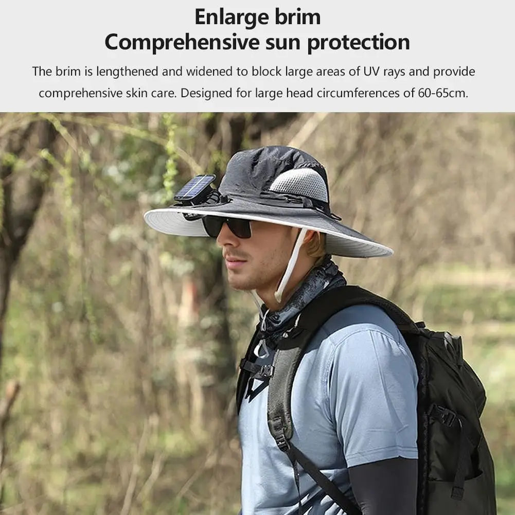 Big Head Wai Fat Wai Size Sunshade Hat Men's Outdoor Fishing Hat Summer Solar Fan Rechargeable Lithium Battery