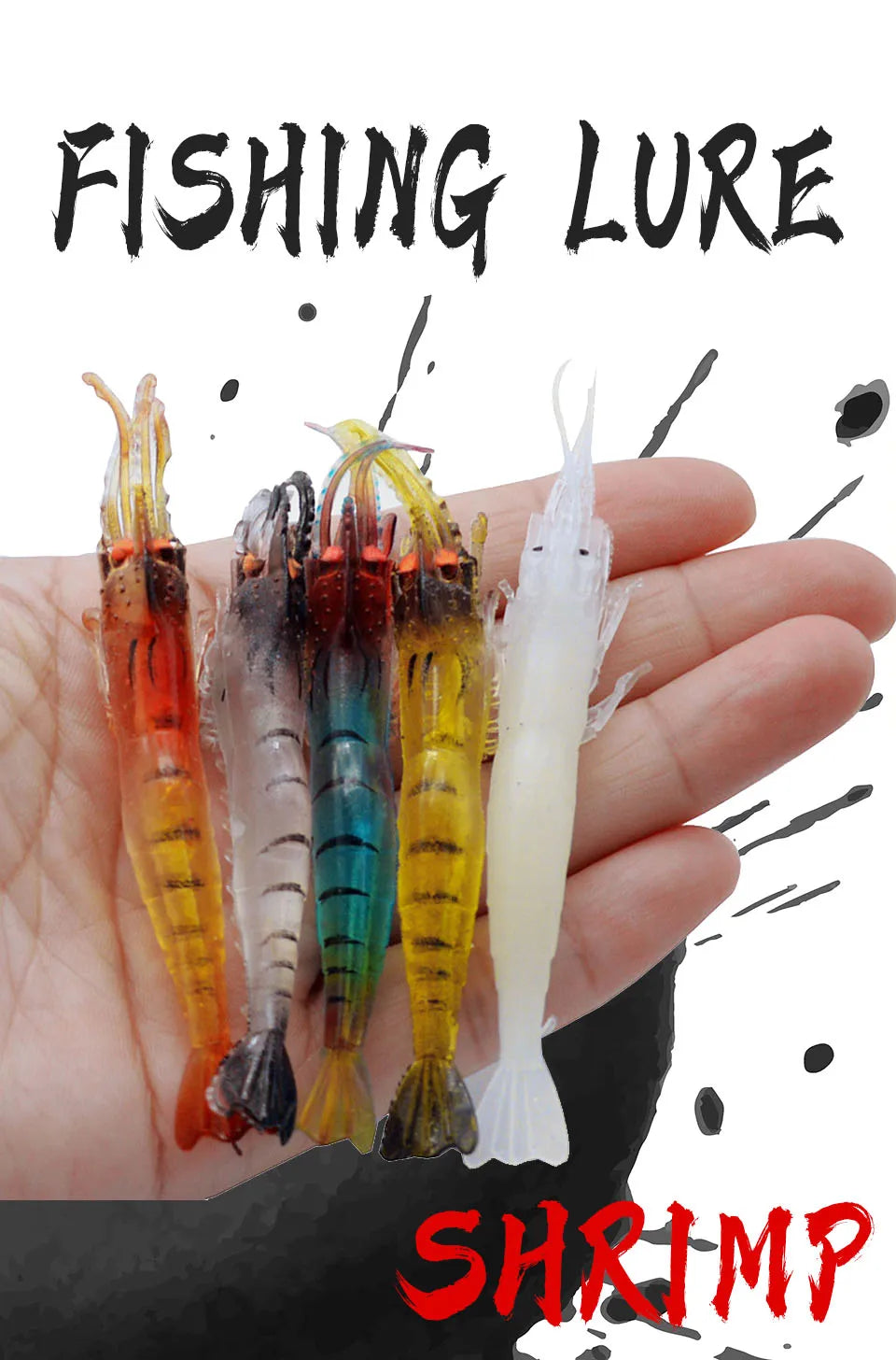 WALK FISH 5PCS Fishing Lure Simulation Grass Shrimp Soft Bait Luminous Eye 9cm 3.8g Artificial Lures With Hook Groove