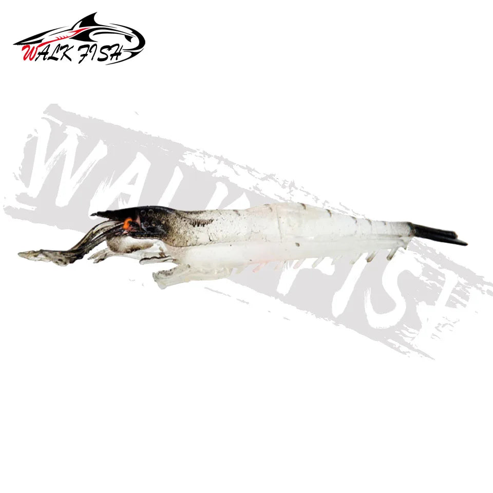 WALK FISH 5PCS Fishing Lure Simulation Grass Shrimp Soft Bait Luminous Eye 9cm 3.8g Artificial Lures With Hook Groove