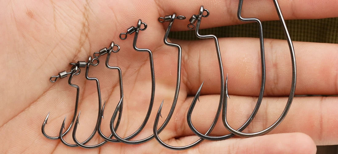 FishTrip 10Pcs Drop Shot Hook Swivel Wide Gap Worm Hook for Soft Lure Fishing, Saltwater & Freshwater