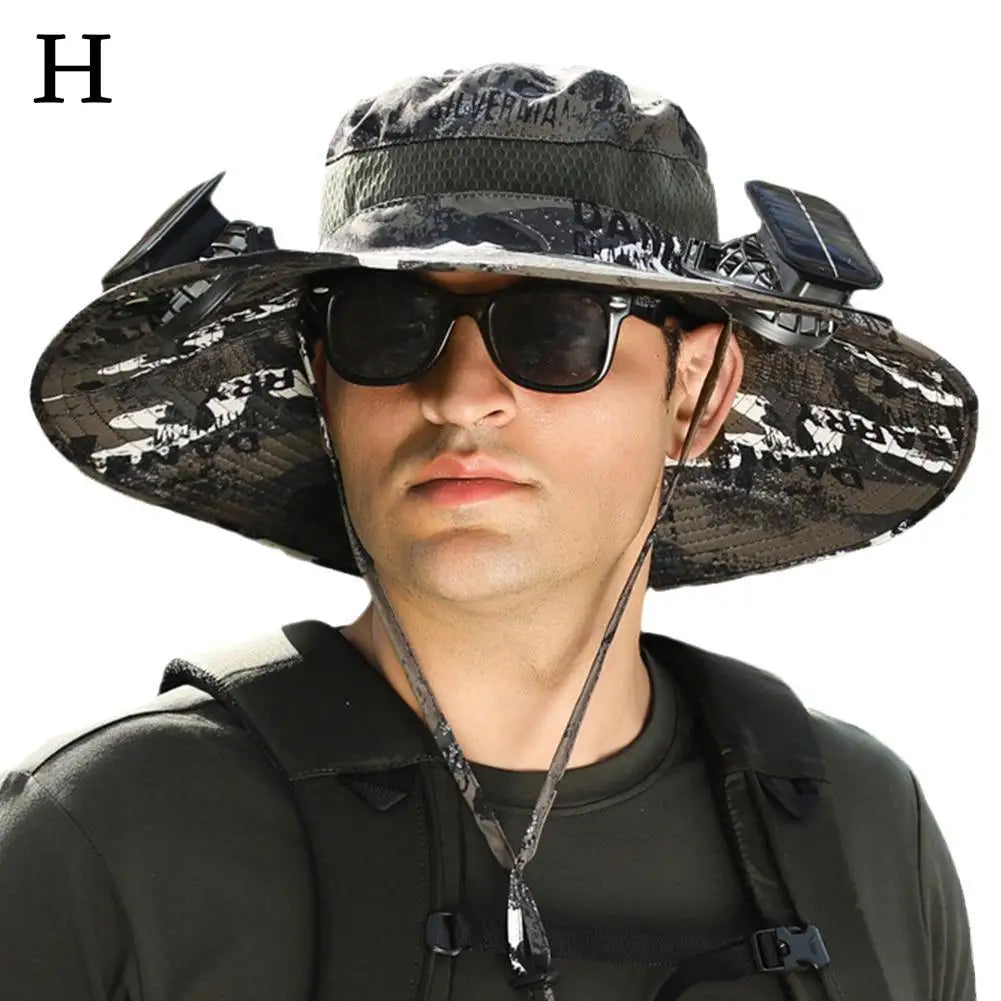 For Outdoor Camping Fishing Hiking Sunscreen Fisherman Hat Solar Fan Cap Portable Solar Charging Cap with Fan Suitable