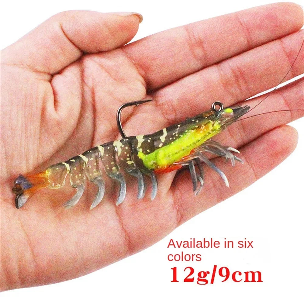 90mm Luminous Shrimp Silicone Artificial Bait Simulation Soft Prawn With Hooks Carp Wobbler For Fishing Tackle Lures Accessories