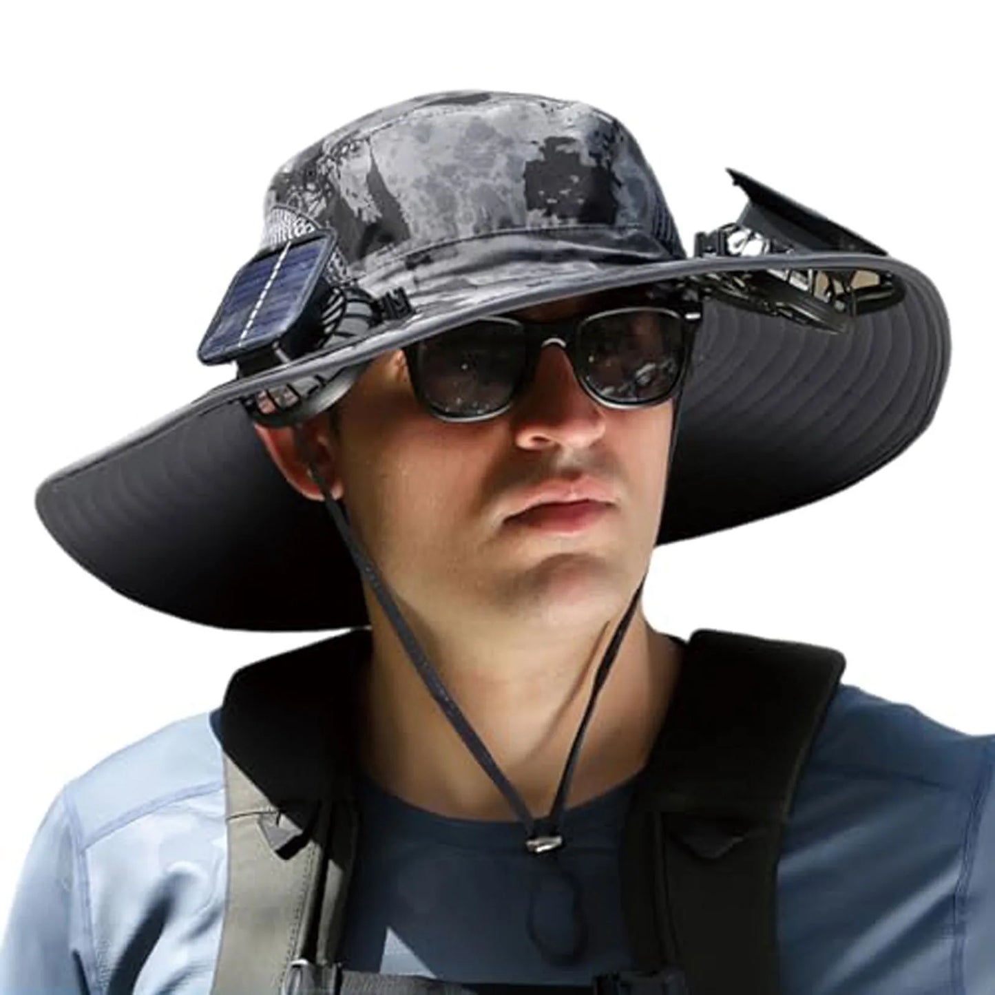 Swim Hat Men Outdoor Wide Brim Sun Hat With Solar Fan Wide Brim Solar Fan Outdoor Fishing Hat Solar USB Charging Desktop Visor