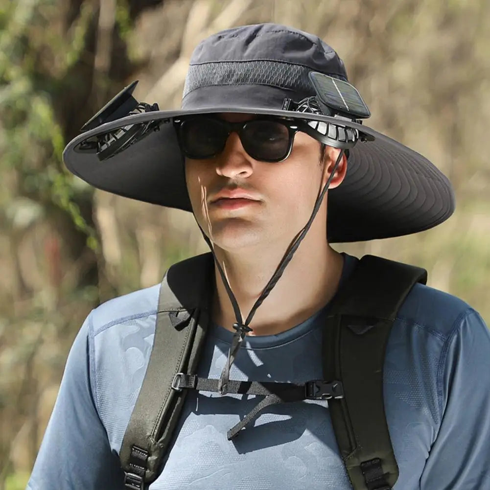 For Outdoor Camping Fishing Hiking Sunscreen Fisherman Hat Solar Fan Cap Portable Solar Charging Cap with Fan Suitable