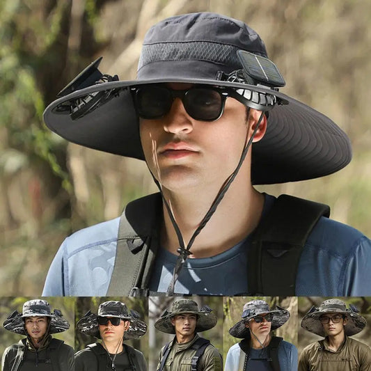 For Outdoor Camping Fishing Hiking Sunscreen Fisherman Hat Solar Fan Cap Portable Solar Charging Cap with Fan Suitable