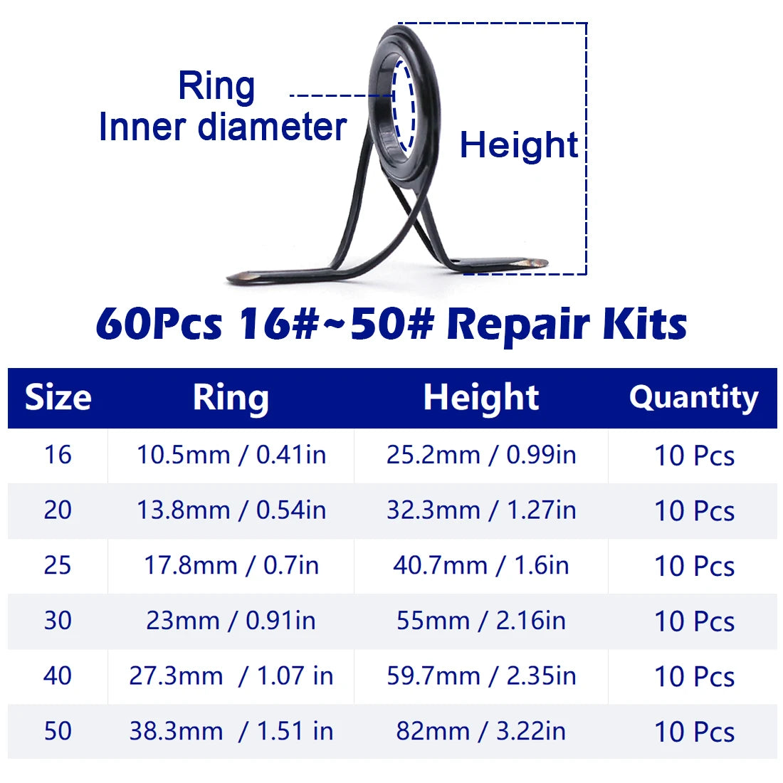 FishTrip Fishing Rod Guides Repair Kit Heavy Duty Quad Foot Guide Stainless Steel for Rod Building Repair Replacement