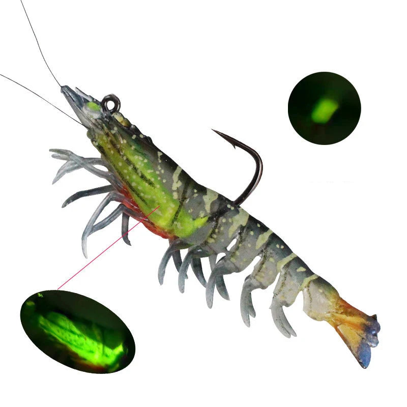 9cm 12g/ 8cm 8g Luminous Fake Shrimp Soft Silicone Artificial Bait with Bead Swivels Hook for Fishing Tackle Lure Accessories