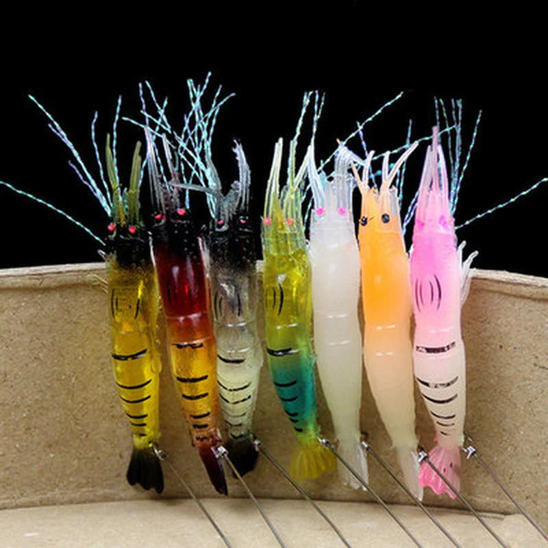 9cm 7g Luminous Fake Shrimp Soft Silicone Artificial Bait with Bead Swivels hook for fishing Sabiki Rig Fishing Tackle Sea