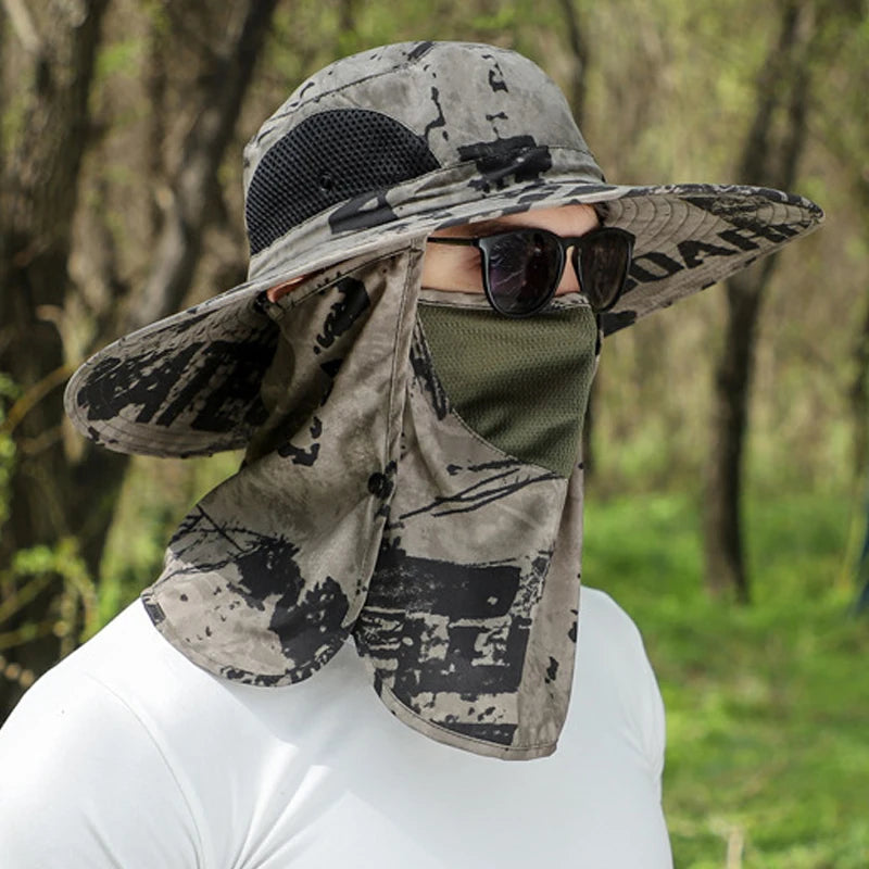 3pcs/Set Men Bucket Hat with Shawl Veil Camouflage Summer Sand Prevention 12cm Army Sun Hat Waterproof Outdoor Camp Fishing Cap