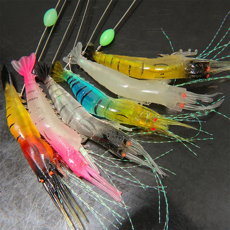 9cm 7g Luminous Fake Shrimp Soft Silicone Artificial Bait with Bead Swivels hook for fishing Sabiki Rig Fishing Tackle Sea