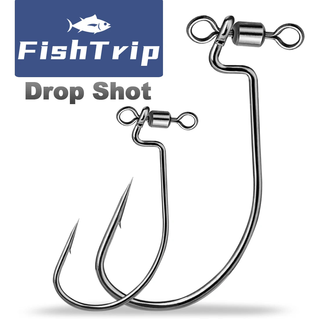 FishTrip 10Pcs Drop Shot Hook Swivel Wide Gap Worm Hook for Soft Lure Fishing, Saltwater & Freshwater