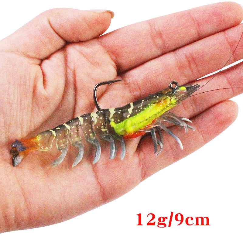 9cm 12g/ 8cm 8g Luminous Fake Shrimp Soft Silicone Artificial Bait with Bead Swivels Hook for Fishing Tackle Lure Accessories