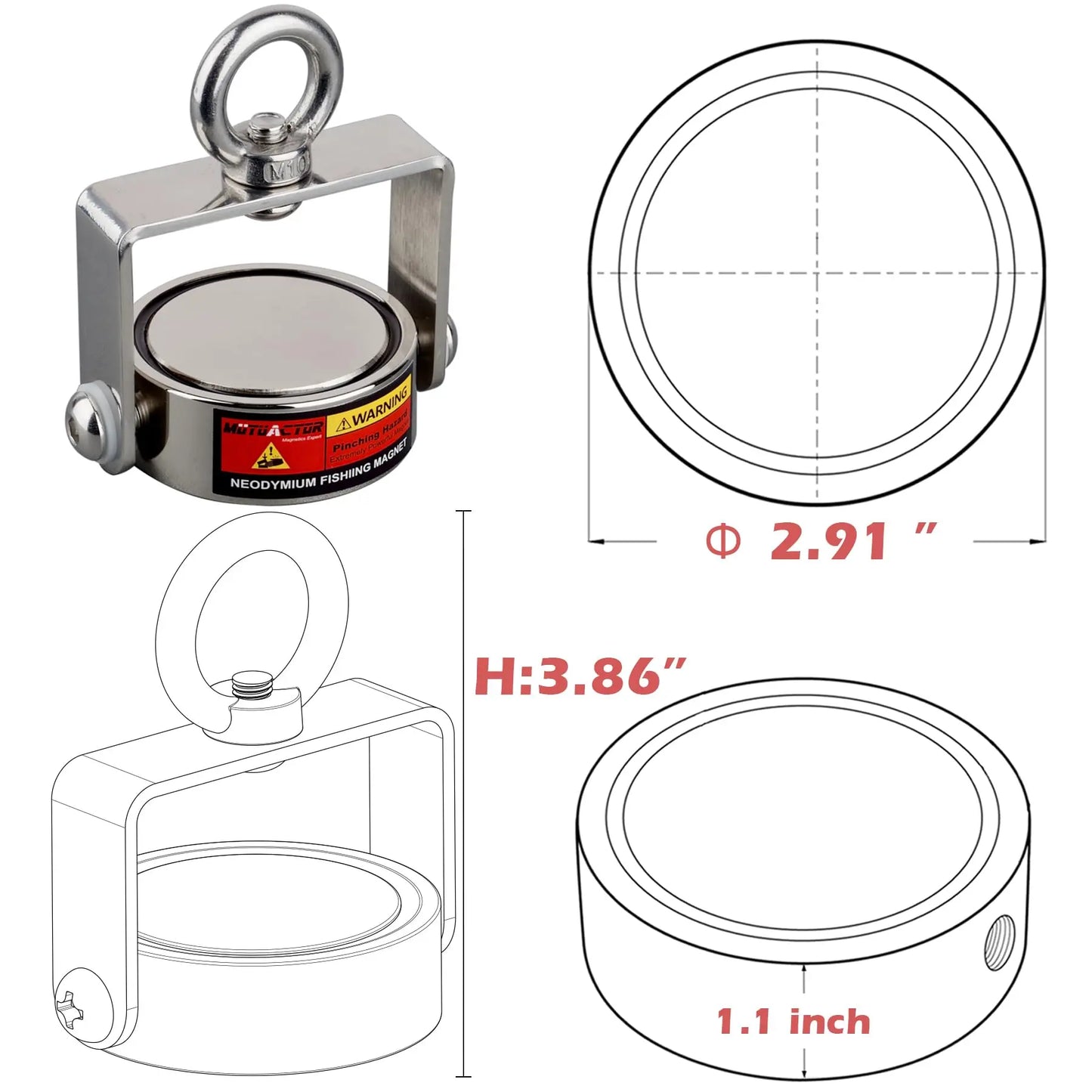 200KG Strong Magnetic Deep Pot  Magnets Fishing Salvage Neodymium Magnet N52 D55x35mm for Searching Treasure Sea River Lake