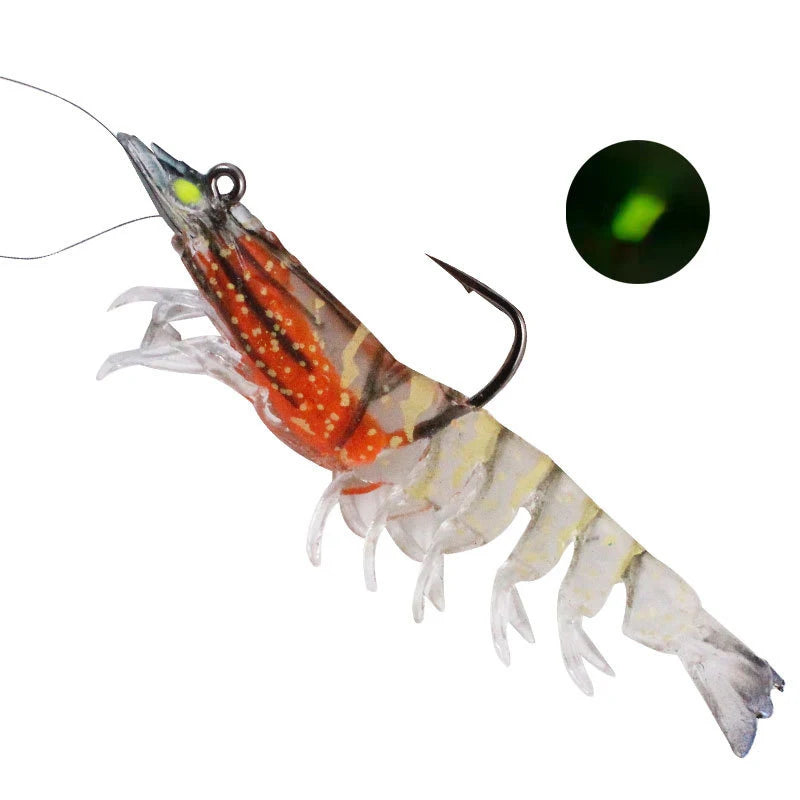 9cm 12g/ 8cm 8g Luminous Fake Shrimp Soft Silicone Artificial Bait with Bead Swivels Hook for Fishing Tackle Lure Accessories