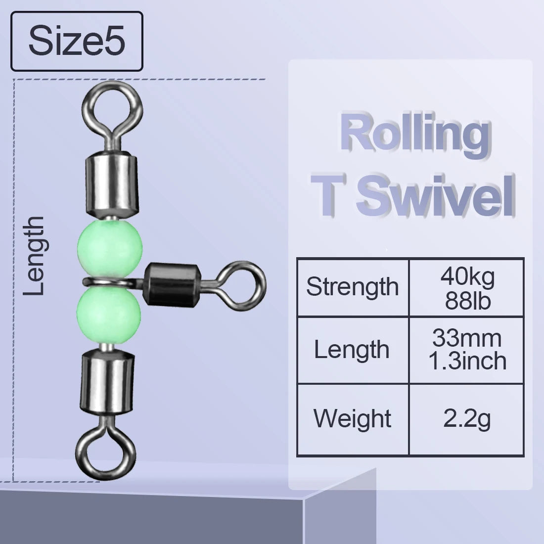 FishTrip Cross Line Swivel with Glow Beads Heavy-Duty Rolling T Swivel 3-way Rig Swivel Preventing Twists and Tangles