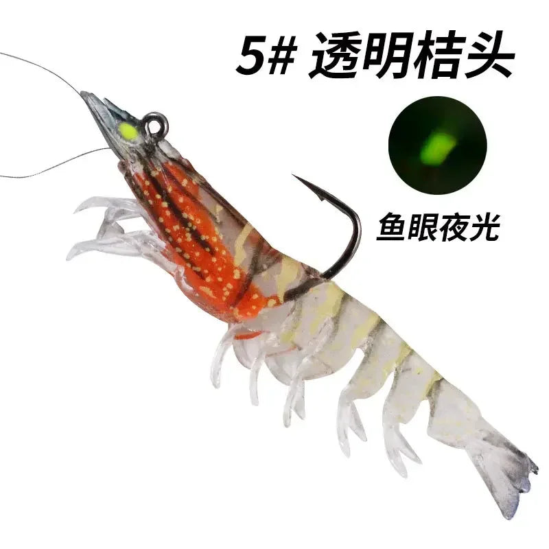 90mm Luminous Shrimp Silicone Artificial Bait Simulation Soft Prawn With Hooks Carp Wobbler For Fishing Tackle Lures Accessories