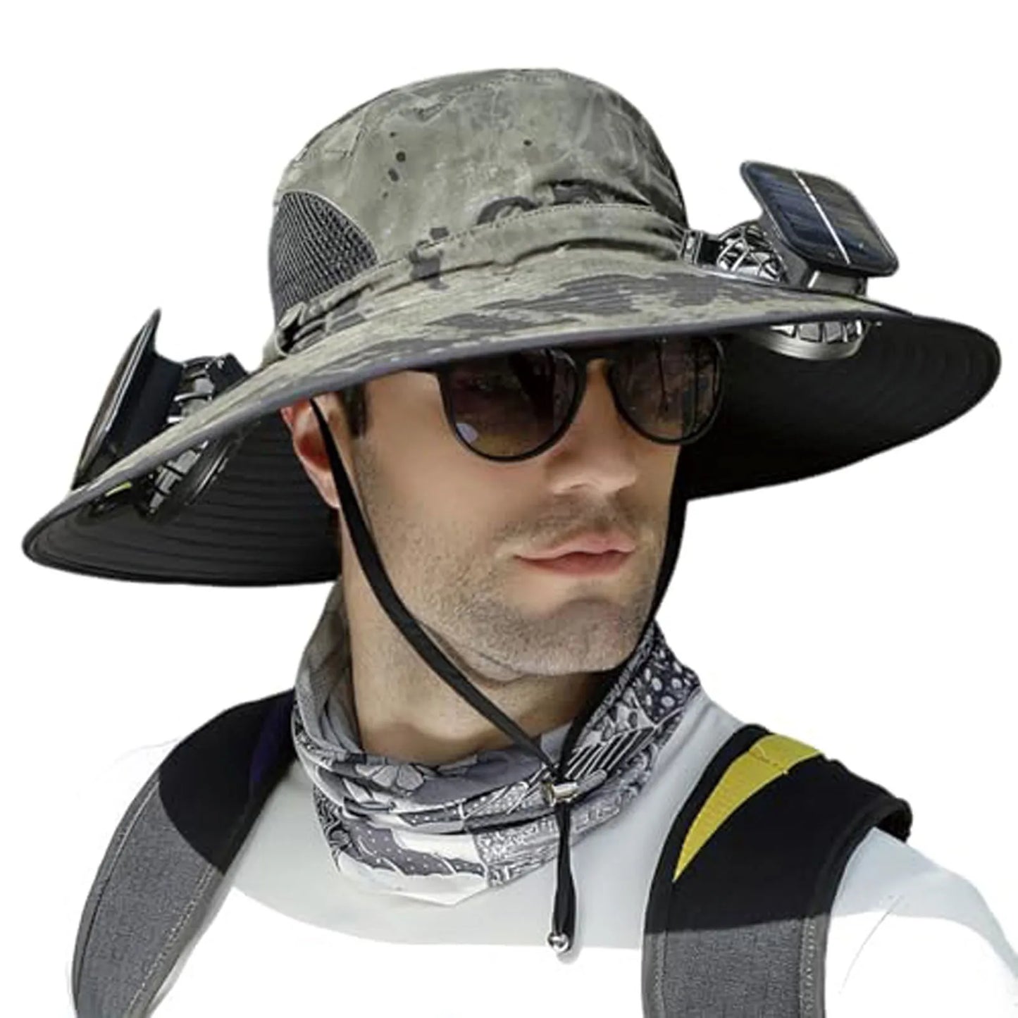 Swim Hat Men Outdoor Wide Brim Sun Hat With Solar Fan Wide Brim Solar Fan Outdoor Fishing Hat Solar USB Charging Desktop Visor