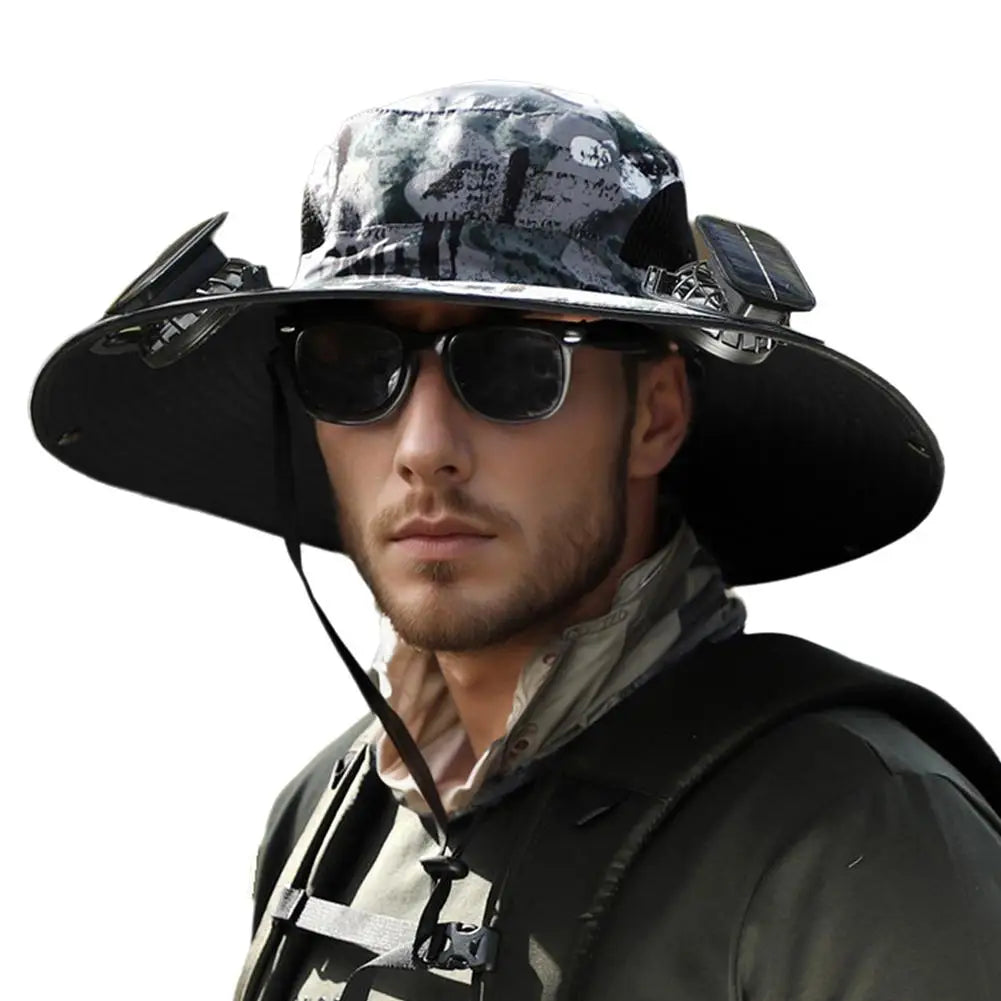 Big Head Wai Fat Wai Size Sunshade Hat Men's Outdoor Fishing Hat Summer Solar Fan Rechargeable Lithium Battery