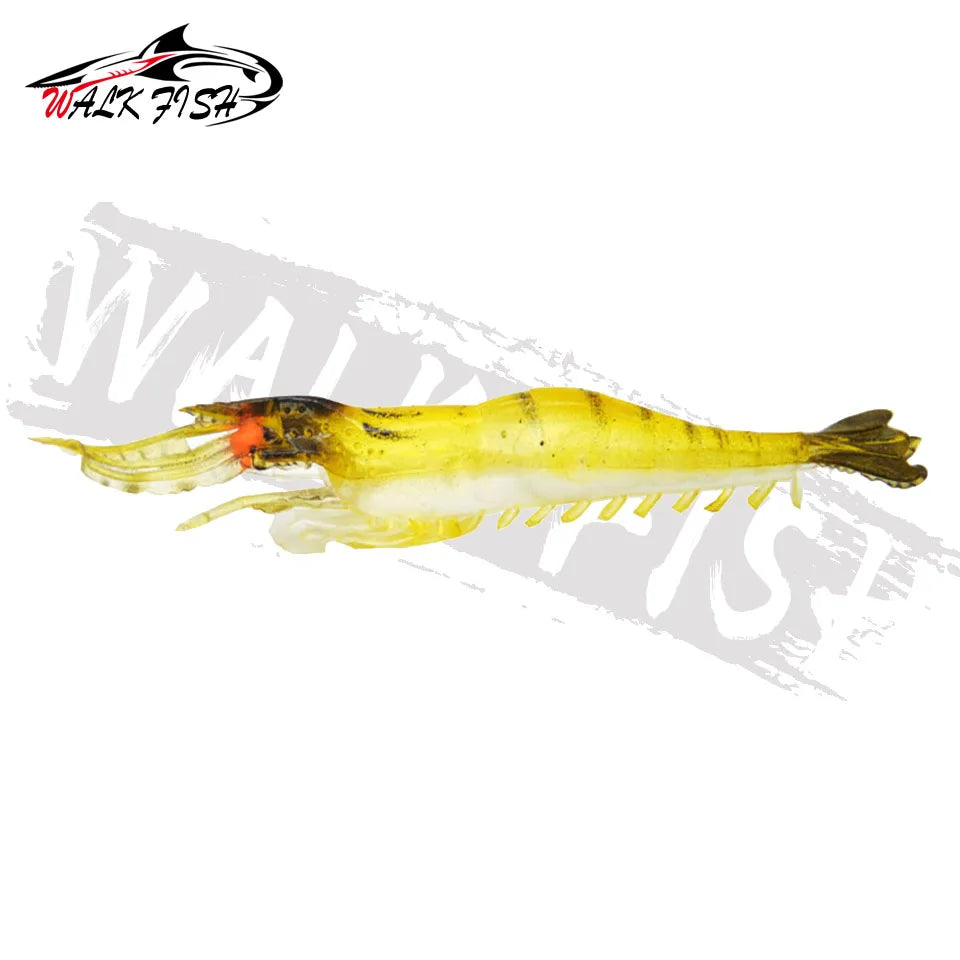 WALK FISH 5PCS Fishing Lure Simulation Grass Shrimp Soft Bait Luminous Eye 9cm 3.8g Artificial Lures With Hook Groove