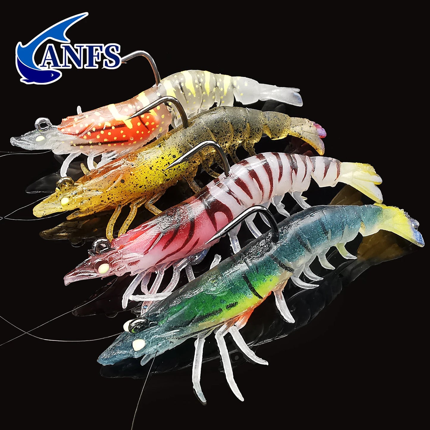 ANFS 1pc/3pcs Luminous Soft Bait Prawn Fishing Lure with Pre-rigged Fishing Jigs For Bass Trout Walleye Freshwater Saltwater