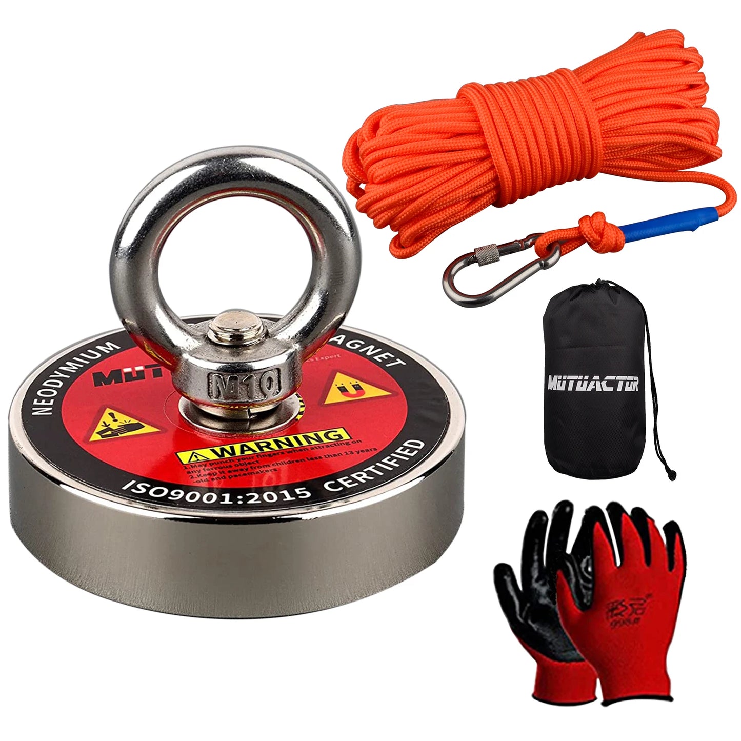 Strong Fishing Magnet Kit 150KG/220KG/300KG/450KG/500KG Heavy Duty 49feet Rope Gloves Locking Carabiner,Threadlocker