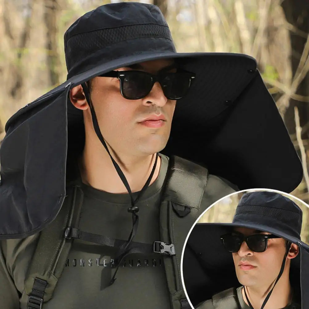 Solar Fan Hat With Neck Flap USB Rechargeable UV Dual Cooling Fan Fishing Hat Foldable Men Women Hiking Sun Hat