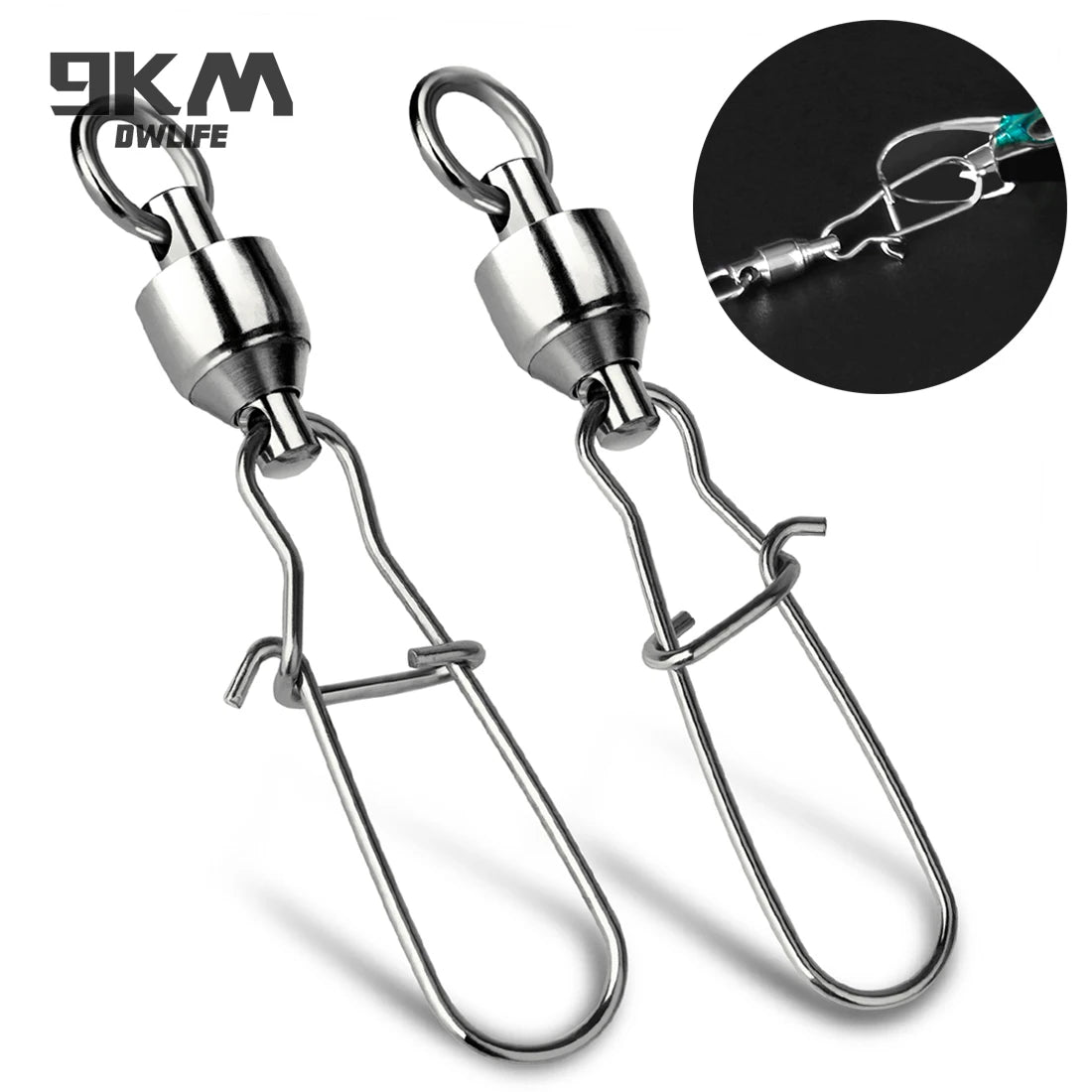 9KM 10Pcs Fishing Ball Bearing Swivels Duolock Snap Stainless Steel Fishing Connector Swivels with Crane Barrel Lure Fish Tackle