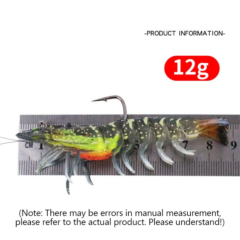 9cm 12g/ 8cm 8g Luminous Fake Shrimp Soft Silicone Artificial Bait with Bead Swivels Hook for Fishing Tackle Lure Accessories