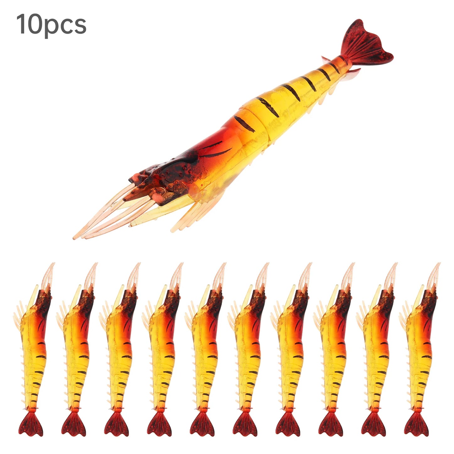 10pcs/lot 10cm Soft Shrimp Fishing Lure Artificial Bait Silicone Fishing Lure Lifelike Prawn Squid Fishing Tackle Accessories