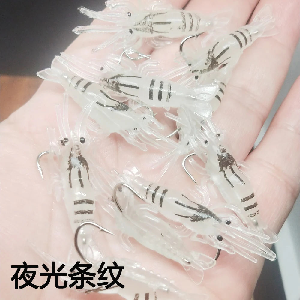 10PCS Isca Artificial Soft Shrimp Lure Worm For Fishing Bait 1.3g/5cm Hook Sharp Crankbait Lures Silicone Shone Prawn Bait Pesca