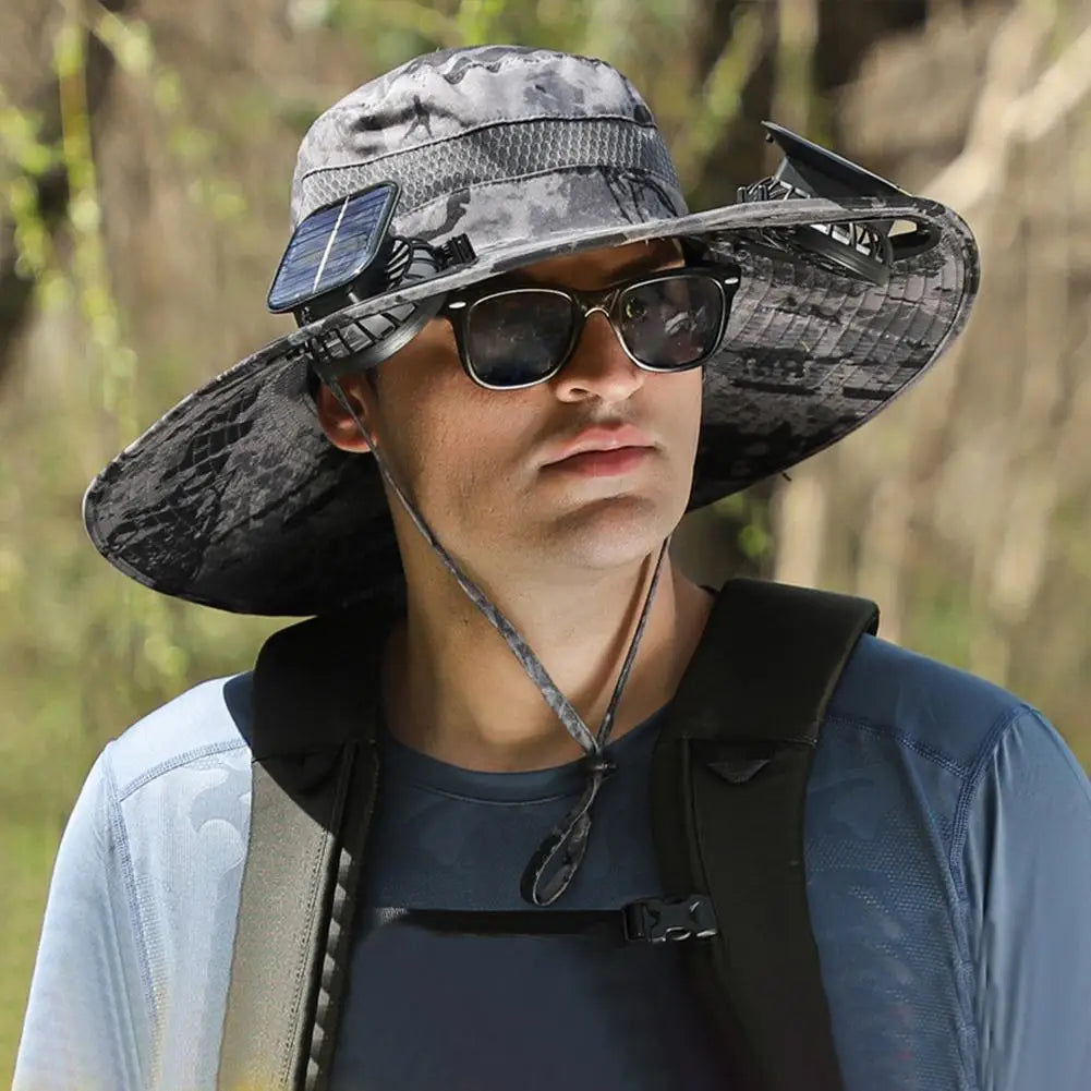 For Outdoor Camping Fishing Hiking Sunscreen Fisherman Hat Solar Fan Cap Portable Solar Charging Cap with Fan Suitable