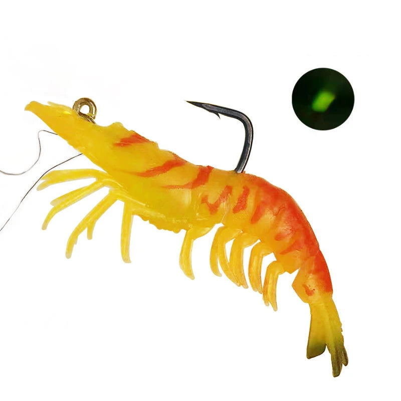 9cm 12g/ 8cm 8g Luminous Fake Shrimp Soft Silicone Artificial Bait with Bead Swivels Hook for Fishing Tackle Lure Accessories