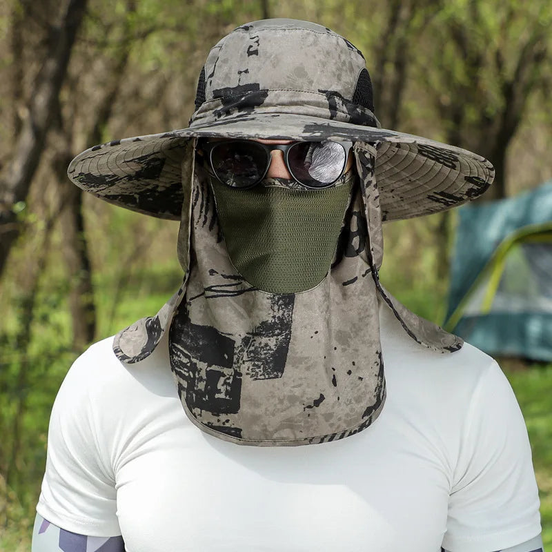 3pcs/Set Men Bucket Hat with Shawl Veil Camouflage Summer Sand Prevention 12cm Army Sun Hat Waterproof Outdoor Camp Fishing Cap