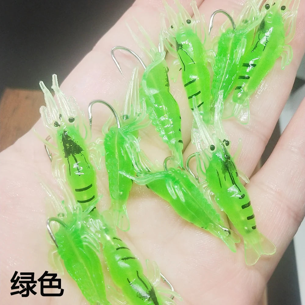 10PCS Isca Artificial Soft Shrimp Lure Worm For Fishing Bait 1.3g/5cm Hook Sharp Crankbait Lures Silicone Shone Prawn Bait Pesca