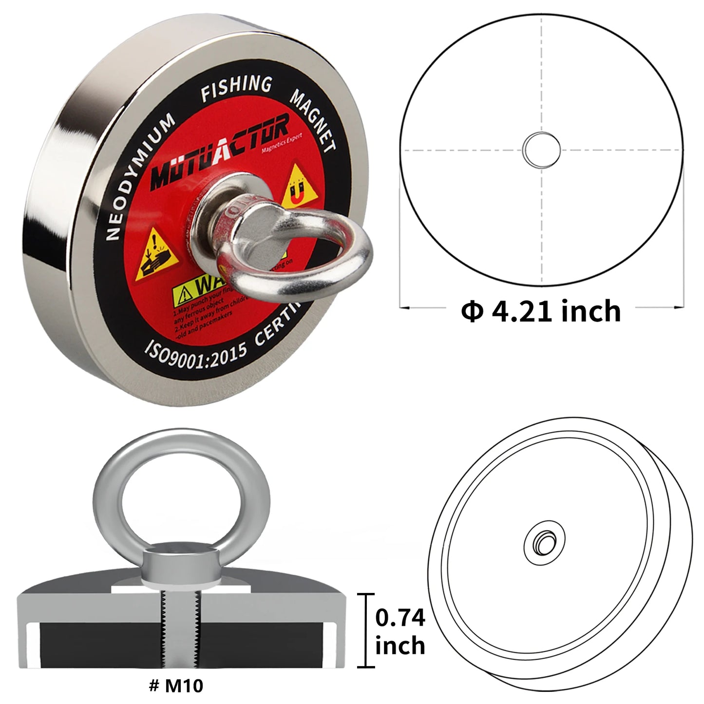 600KG Heavy Duty Neodymium Fishing Magnet N52 15M  Durable Rope Retriving Magnetic Ring Treasure Hunt