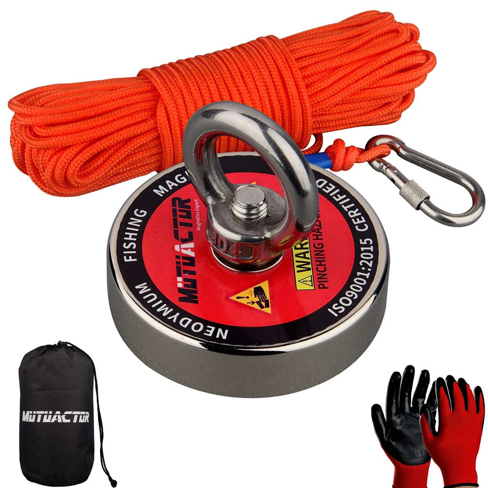 120KG/220KG /300KG/450KG Salvage Magnet Large Neodymium N52 Magnets Magnet Strong Fishing Magnet with Rope Gloves Bag