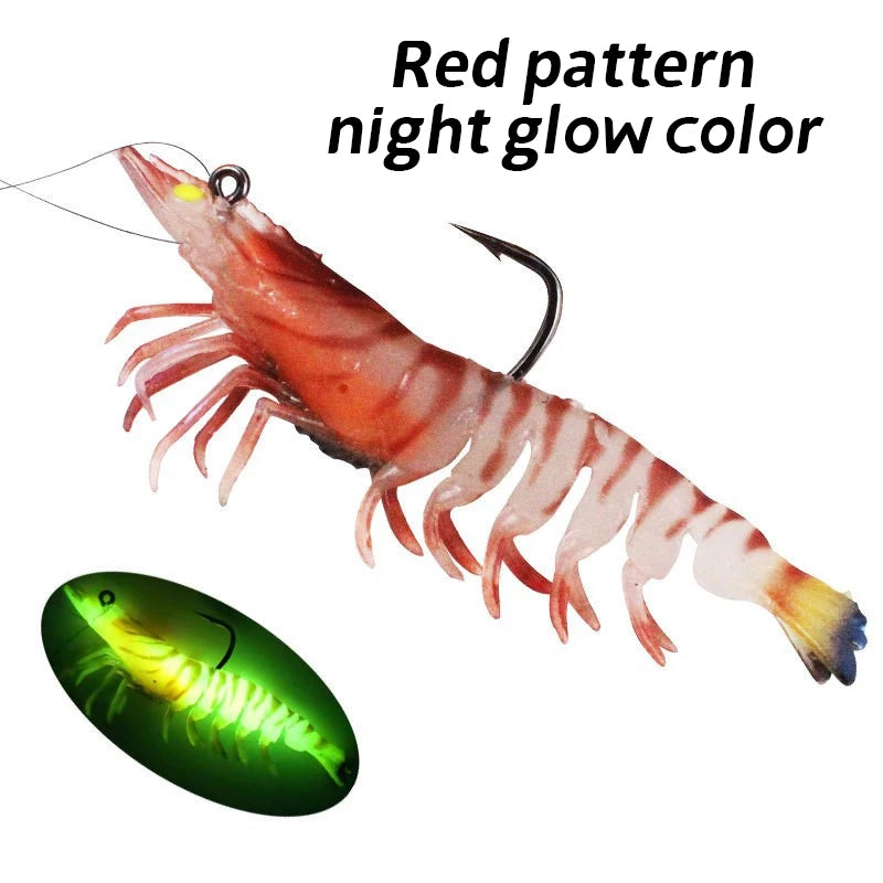 9cm 12g/ 8cm 8g Luminous Fake Shrimp Soft Silicone Artificial Bait with Bead Swivels Hook for Fishing Tackle Lure Accessories