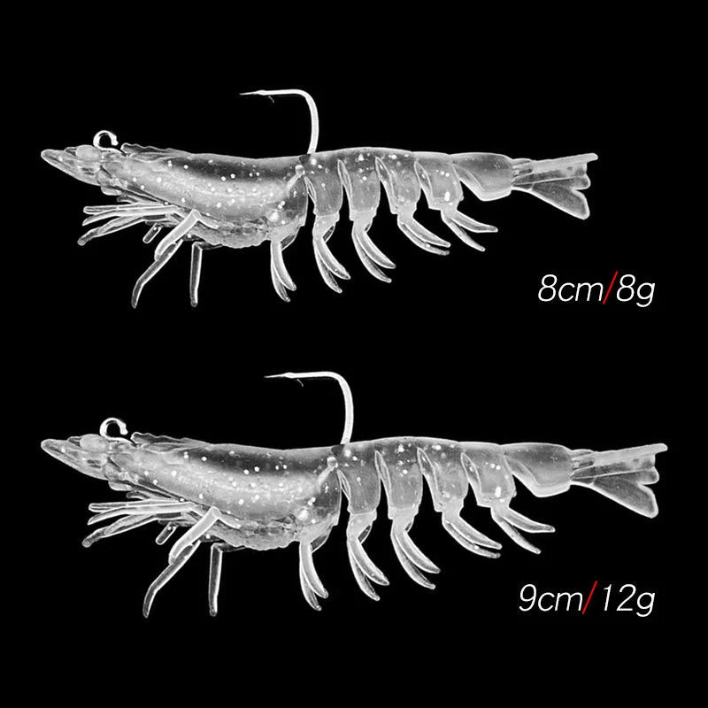 9cm 12g/ 8cm 8g Luminous Fake Shrimp Soft Silicone Artificial Bait with Bead Swivels Hook for Fishing Tackle Lure Accessories