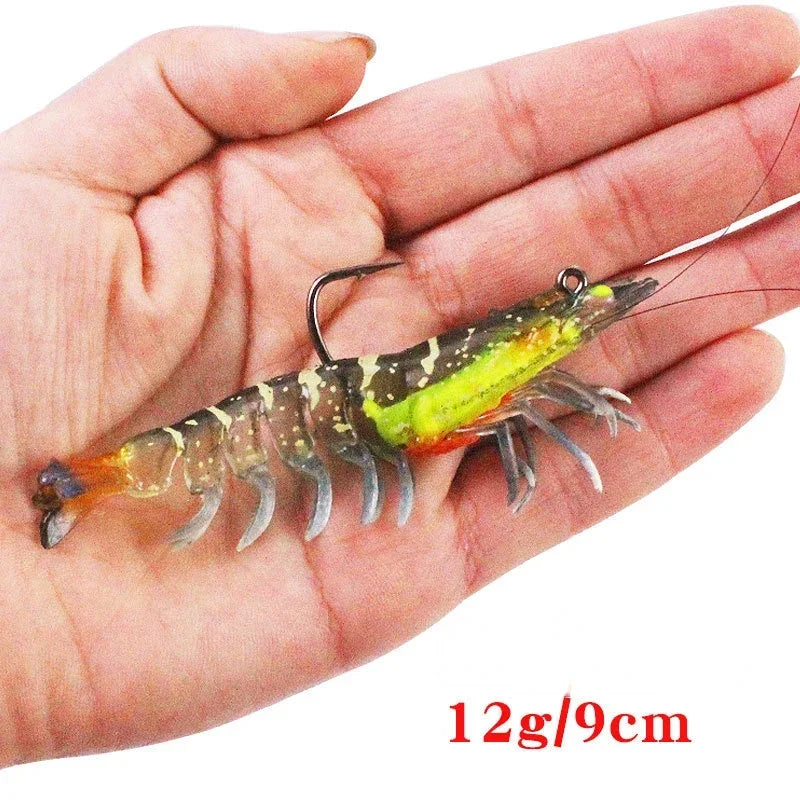 90mm Luminous Shrimp Silicone Artificial Bait Simulation Soft Prawn With Hooks Carp Wobbler For Fishing Tackle Lures Accessories