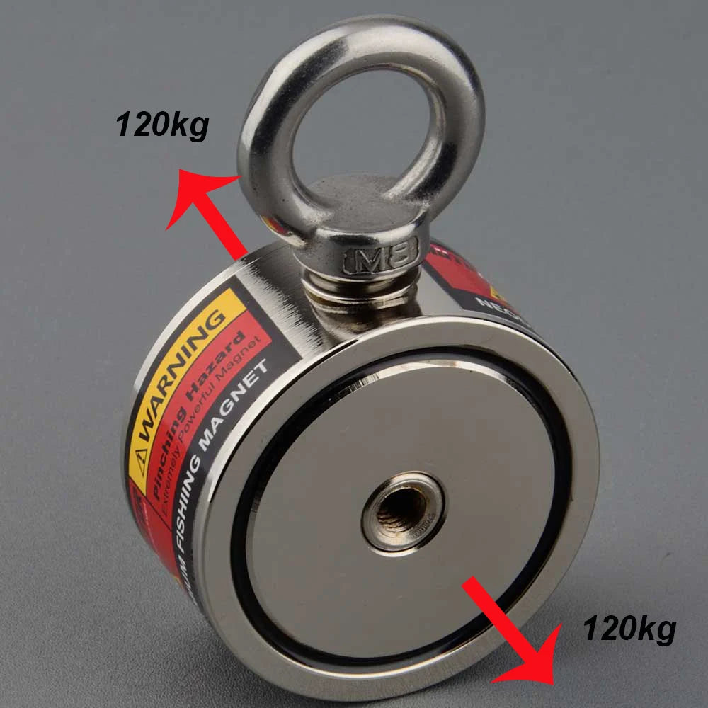 Two Sided Strong Neodymium Round Magnet Set with 15m Rope Verticall Pullforce Fishing Detecting Metal 280kg  360KG 500KG 700KG