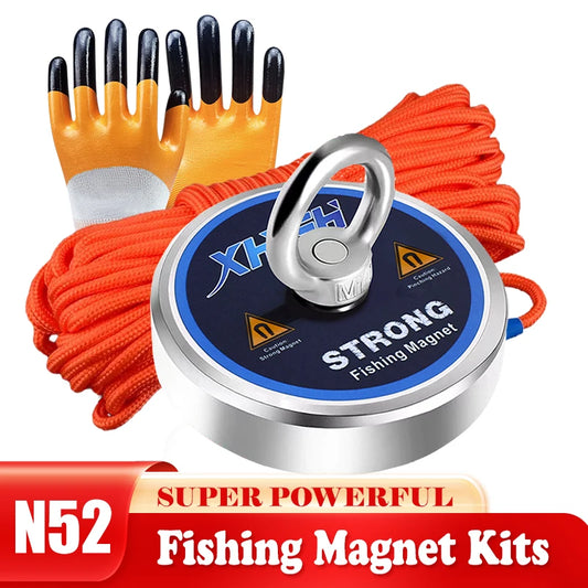 Neodymium Magnet Fishing Magnet Kits,200-900kg Pulling Force Strong Magnets Fishing with Heavy Duty Rope , Complete Big