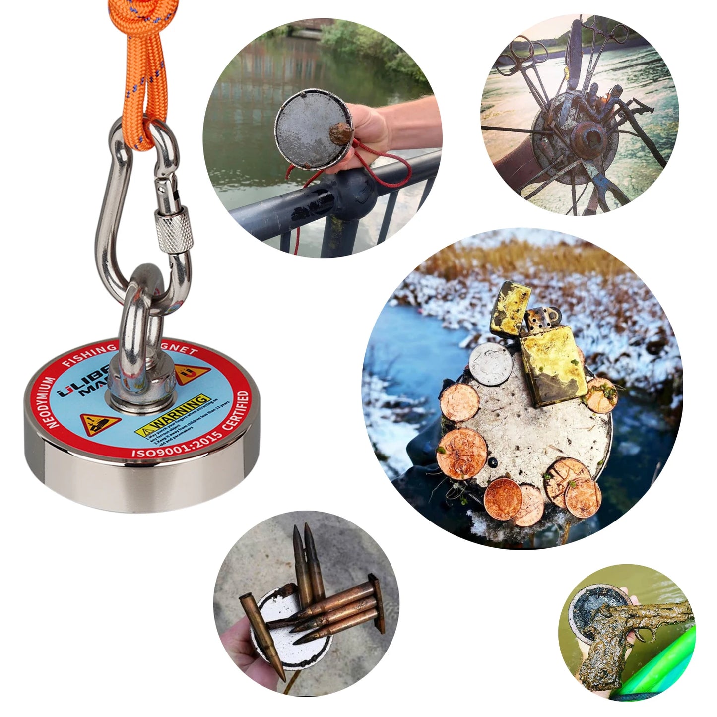 150KG One Side Strong Neodymium Magnet Search Magnets D60mm Salvage Fishing Set 10M Rope Lake River Funny Outdoor Sports