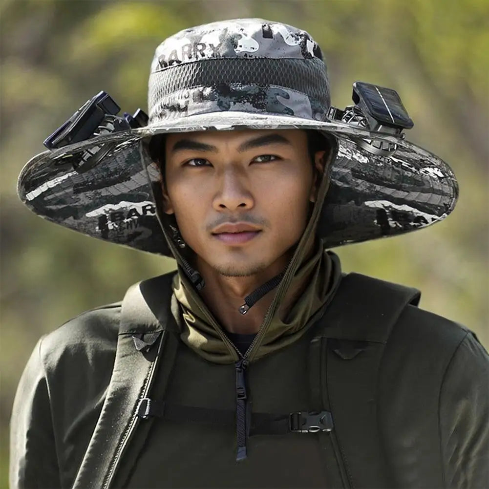 For Outdoor Camping Fishing Hiking Sunscreen Fisherman Hat Solar Fan Cap Portable Solar Charging Cap with Fan Suitable