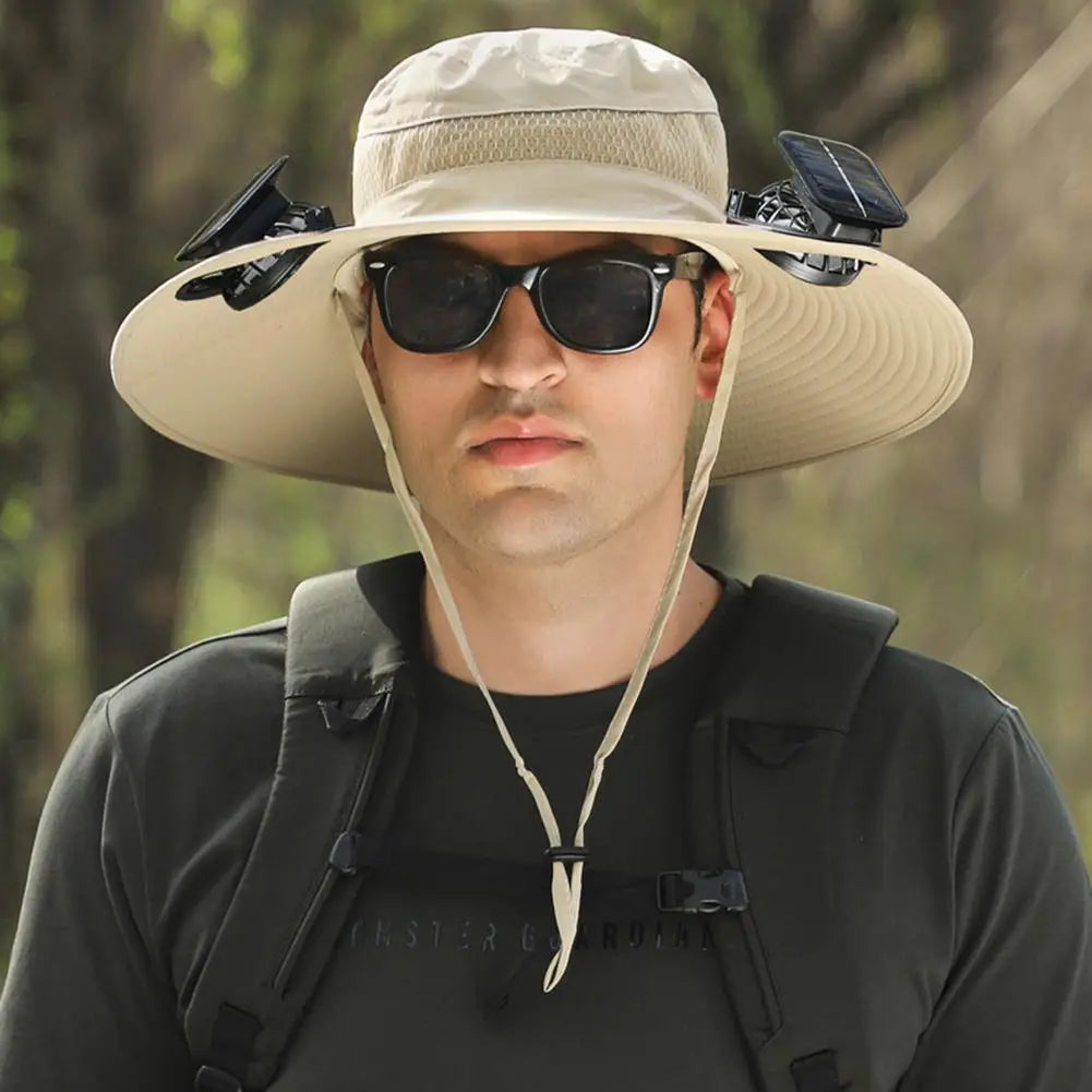 For Outdoor Camping Fishing Hiking Sunscreen Fisherman Hat Solar Fan Cap Portable Solar Charging Cap with Fan Suitable