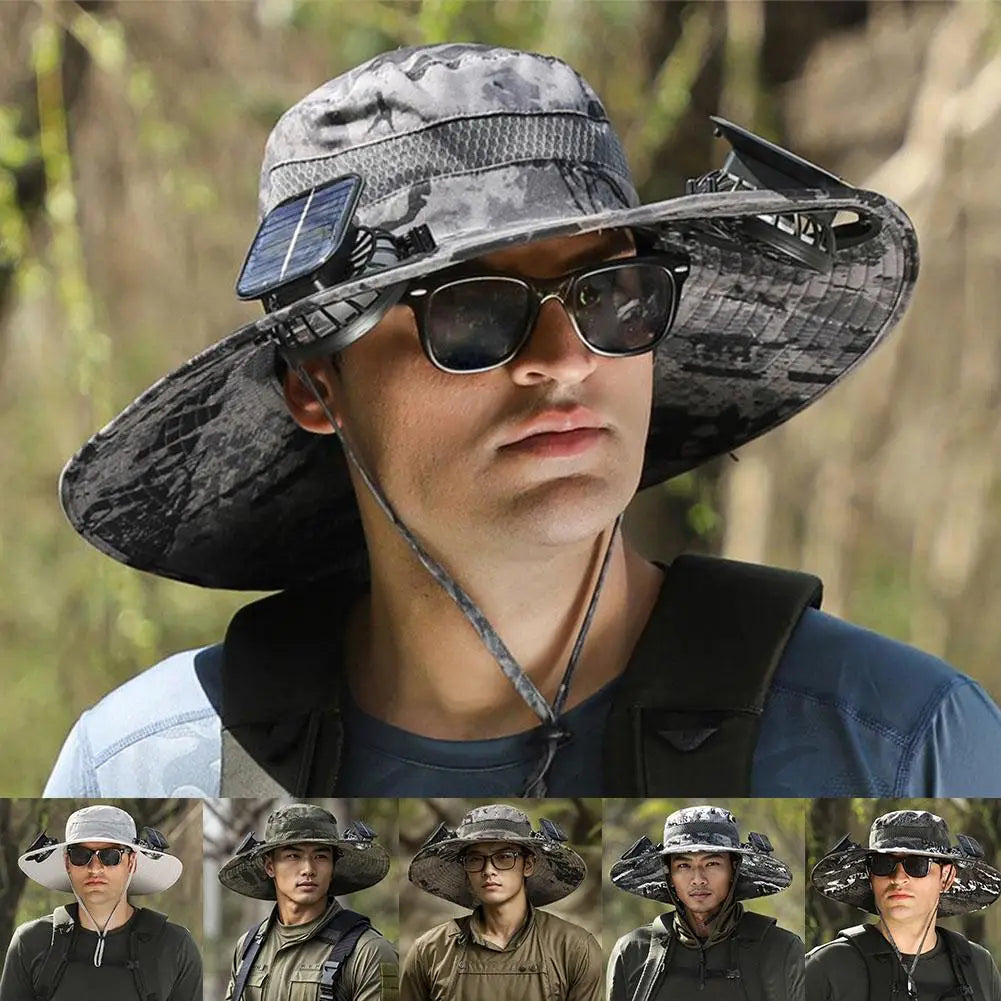 For Outdoor Camping Fishing Hiking Sunscreen Fisherman Hat Solar Fan Cap Portable Solar Charging Cap with Fan Suitable