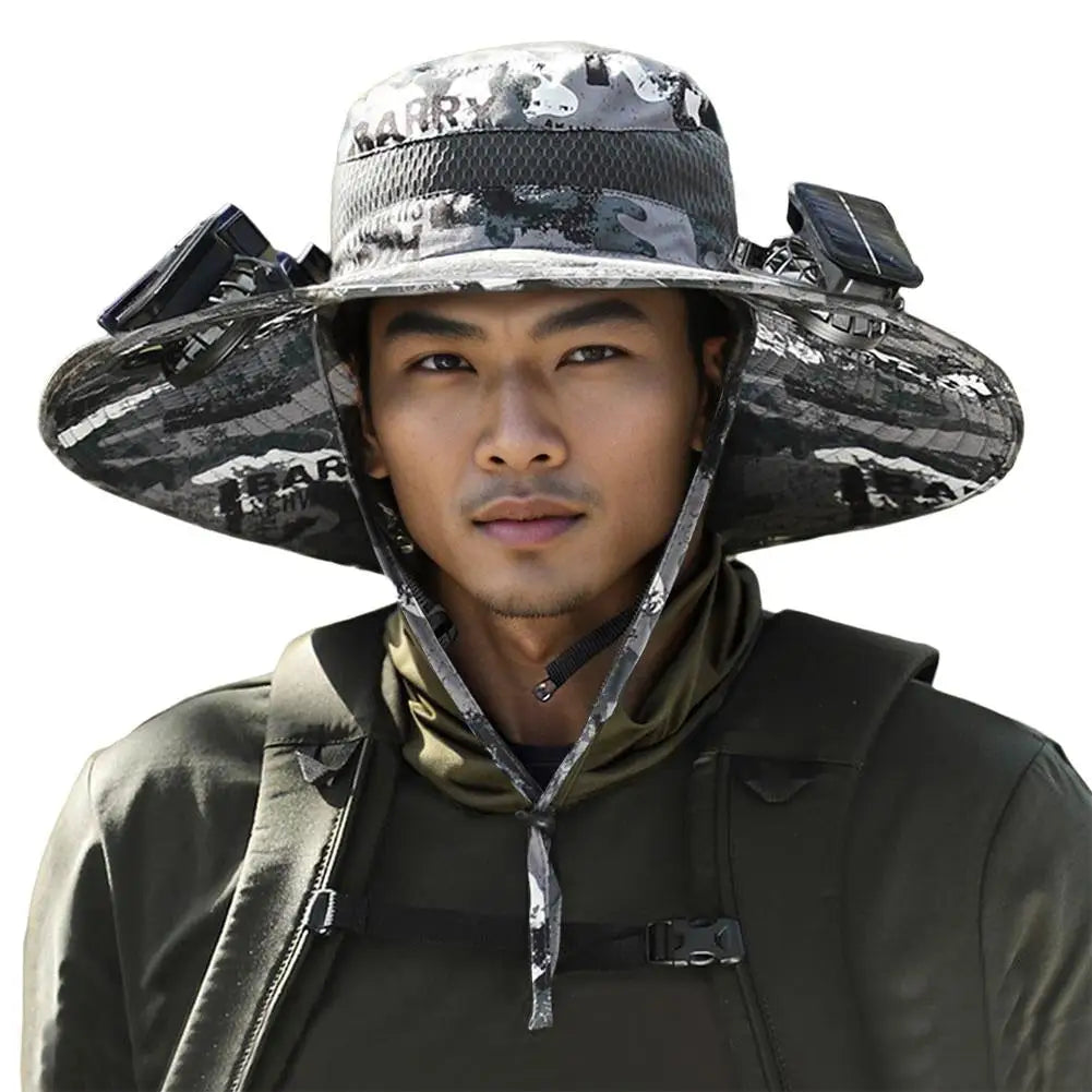 For Outdoor Camping Fishing Hiking Sunscreen Fisherman Hat Solar Fan Cap Portable Solar Charging Cap with Fan Suitable